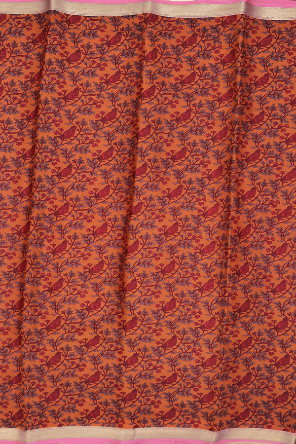 Crepe Saree In Orange With Bird Design