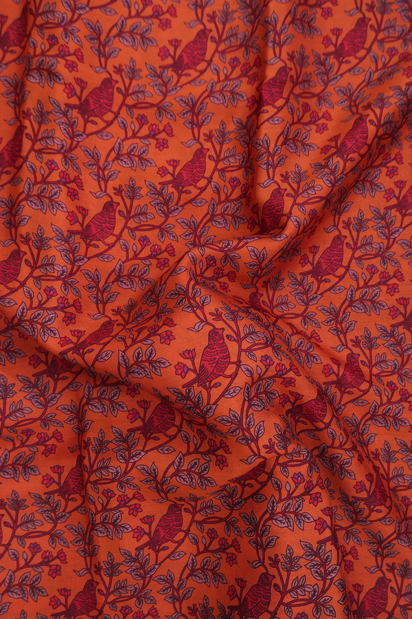 Crepe Saree In Orange With Bird Design