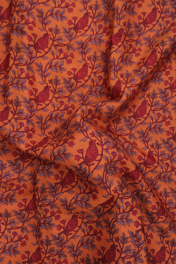Crepe Saree In Orange With Bird Design