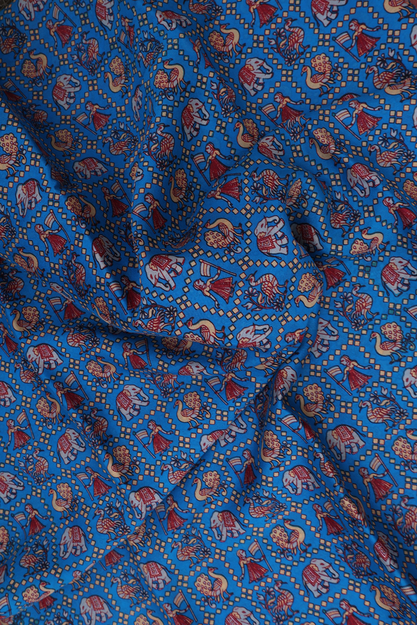 Crepe Saree In Lapis Blue With Elephant And Peacock Design