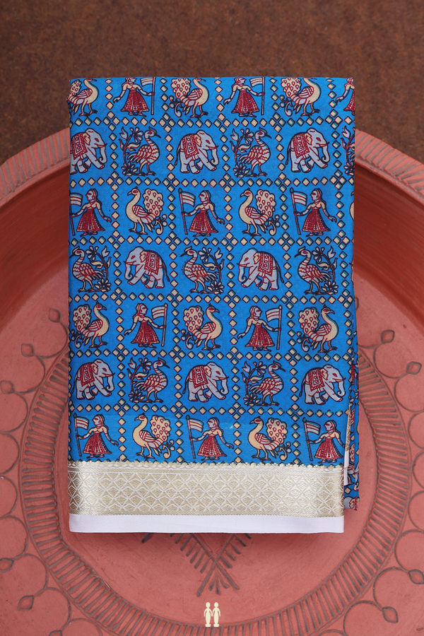 Crepe Saree In Lapis Blue With Elephant And Peacock Design