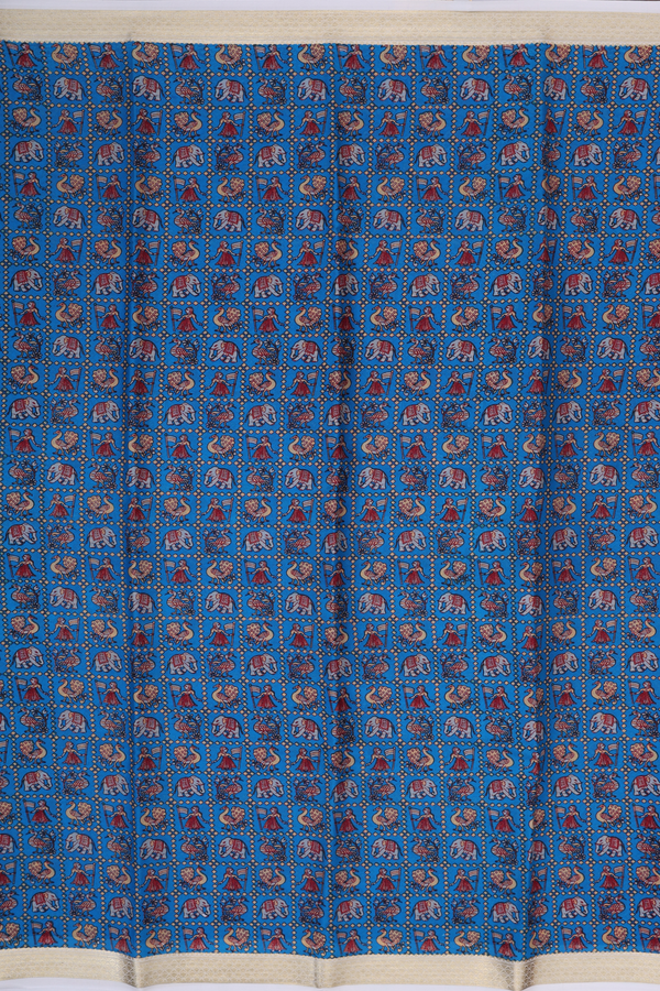 Crepe Saree In Lapis Blue With Elephant And Peacock Design