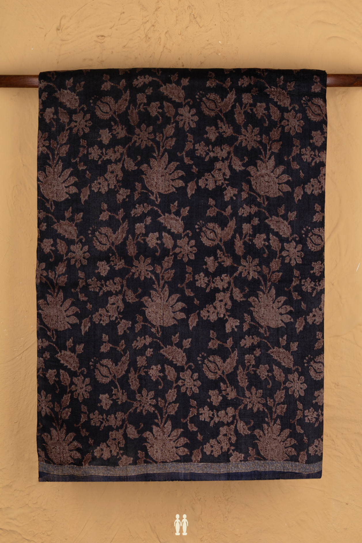 Tussar Silk Saree In Black With Floral Printed Design