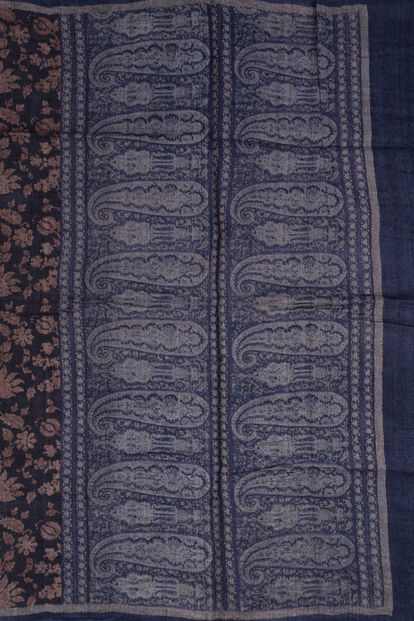 Tussar Silk Saree In Black With Floral Printed Design