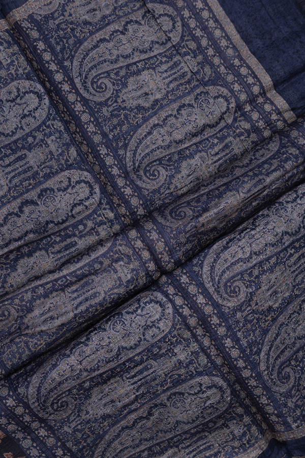 Tussar Silk Saree In Black With Floral Printed Design
