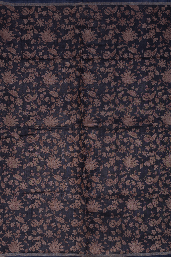 Tussar Silk Saree In Black With Floral Printed Design