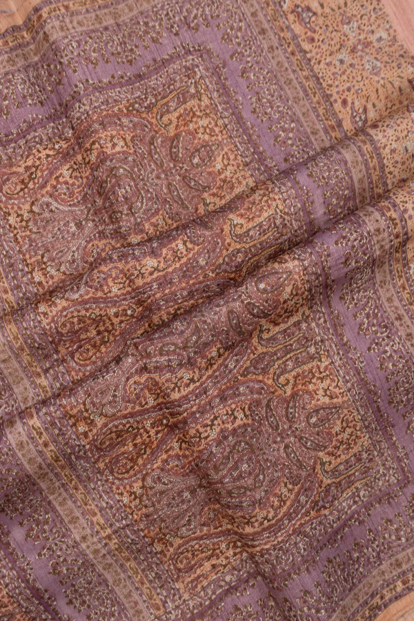 Tussar Silk Saree In Pastel Orange With Printed Design