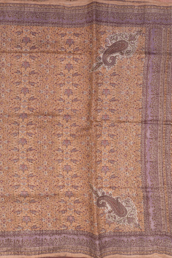 Tussar Silk Saree In Pastel Orange With Printed Design