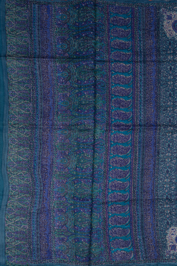 Tussar Silk Saree In Teal Blue With Printed Design