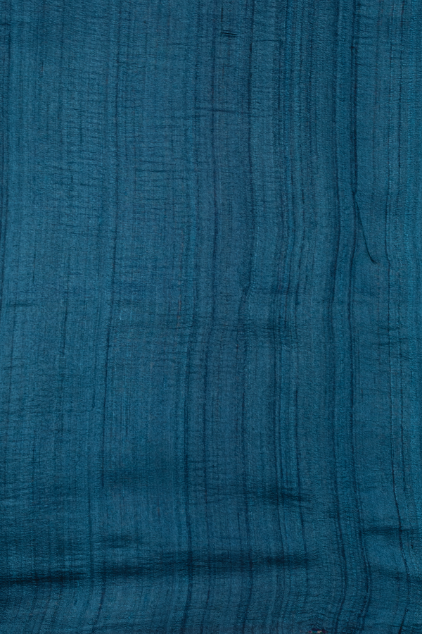 Tussar Silk Saree In Teal Blue With Printed Design