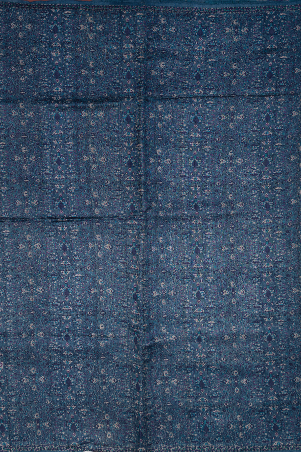 Tussar Silk Saree In Teal Blue With Printed Design