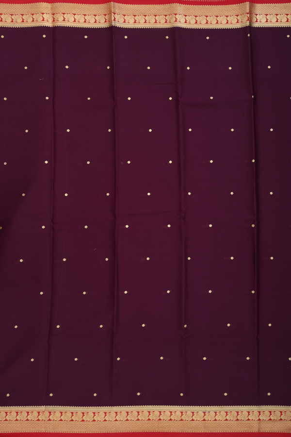 Mysore Silk Saree In Deep Purple With Floral Buttis