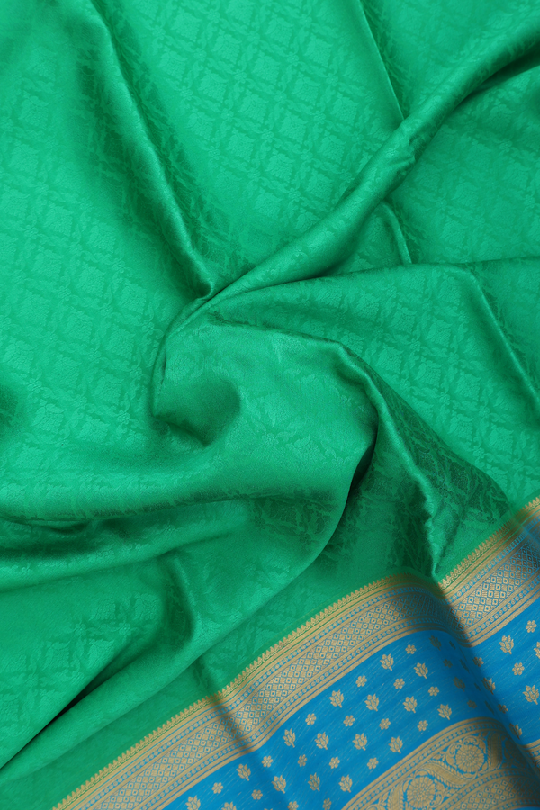 Mysore Silk Saree In Green With Jacquard Pattern