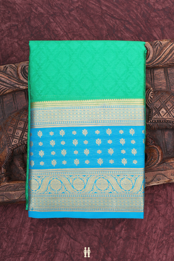 Mysore Silk Saree In Green With Jacquard Pattern