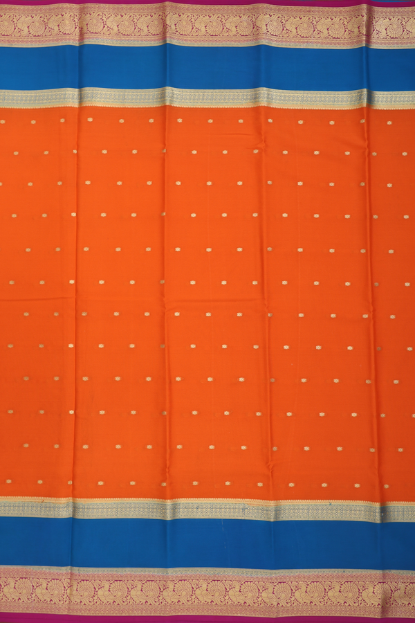 Mysore Silk Saree In Spiced Orange With Floral Buttis