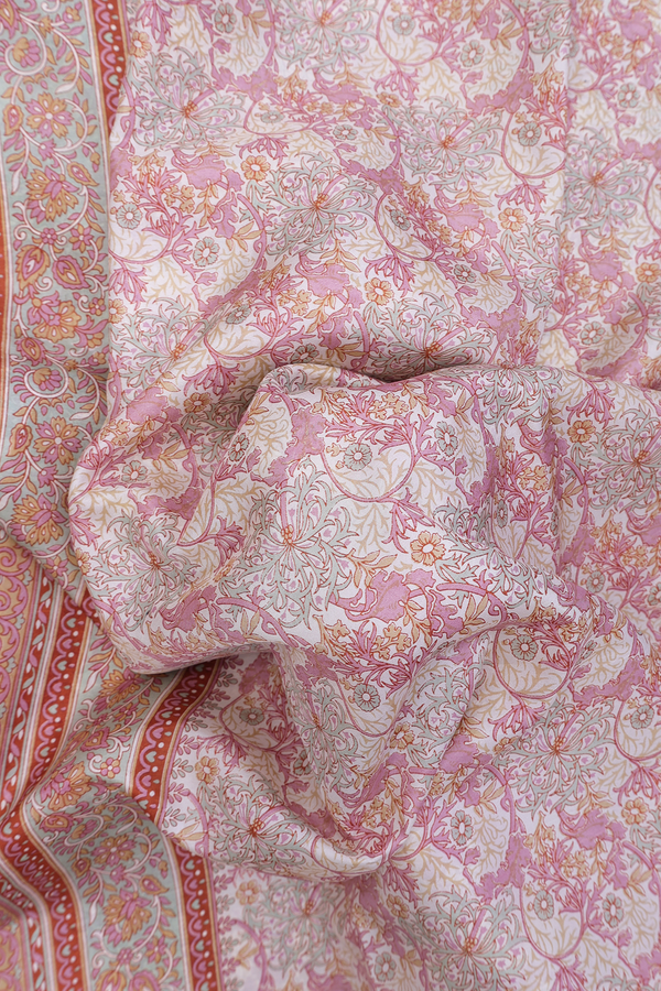 Printed Silk Saree In Ivory With Floral Design