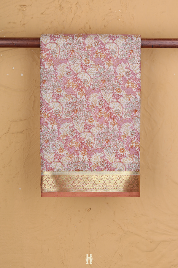 Printed Silk Saree In Ivory With Floral Design