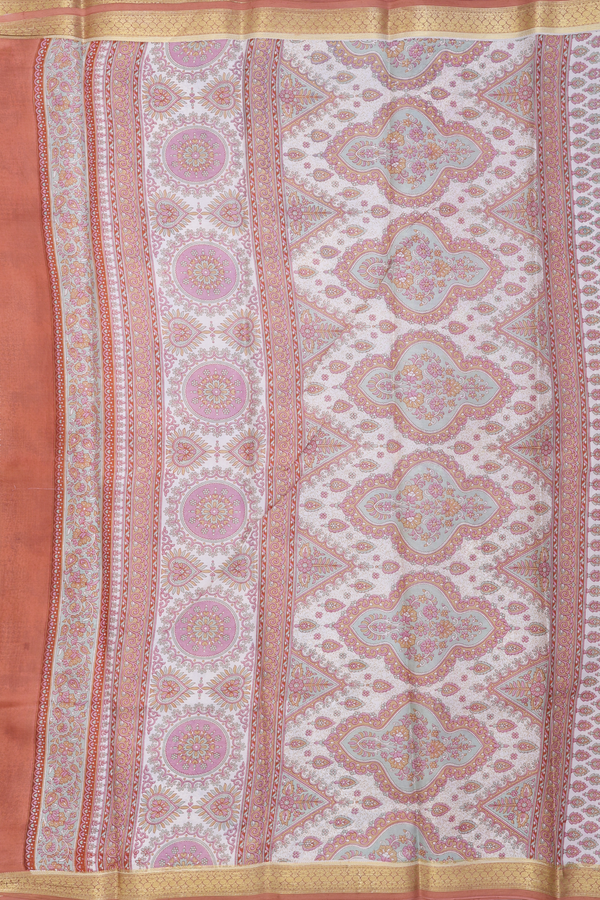 Printed Silk Saree In Ivory With Floral Design