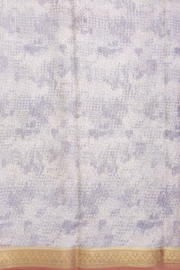 Printed Silk Saree In Ivory With Floral Design