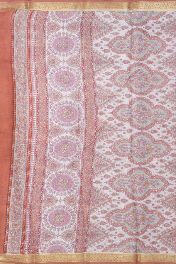 Printed Silk Saree In Ivory With Floral Design