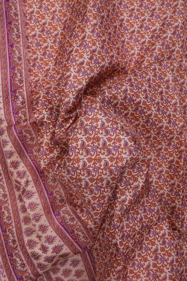 Printed Silk Saree In Pastel Pink With Floral Design