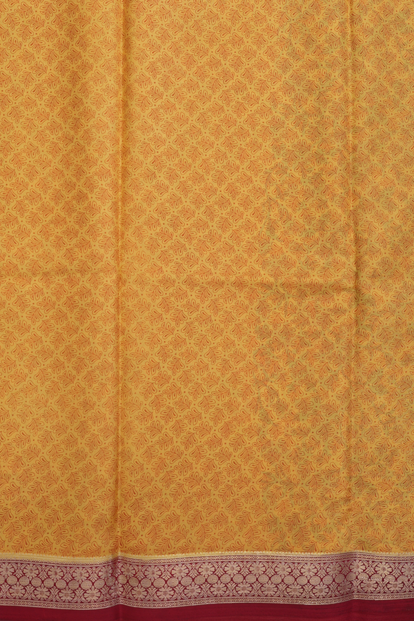 Printed Silk Saree In Honey Yellow With Floral Design