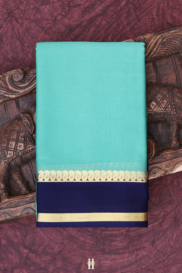 Mysore Silk Saree In Turkish Blue With Paisley Border