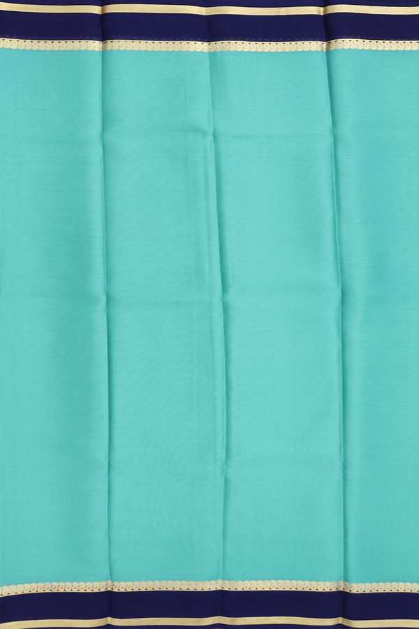 Mysore Silk Saree In Turkish Blue With Paisley Border