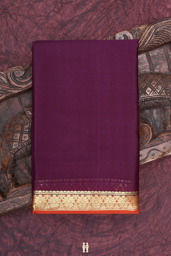 Mysore Silk Saree In Plum Purple With Contrast Border
