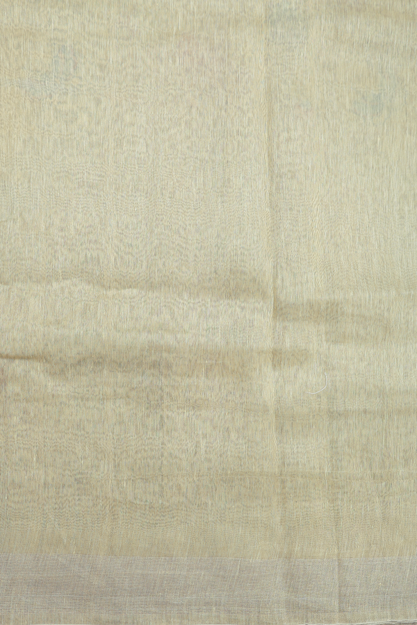 Linen Saree In Moss Green With Butterfly Design