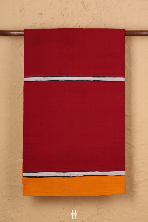 Handloom Cotton Saree In Crimson Red With Stripes Design