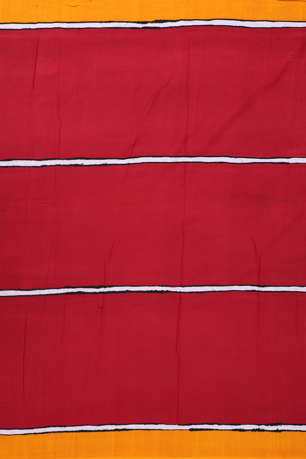 Handloom Cotton Saree In Crimson Red With Stripes Design