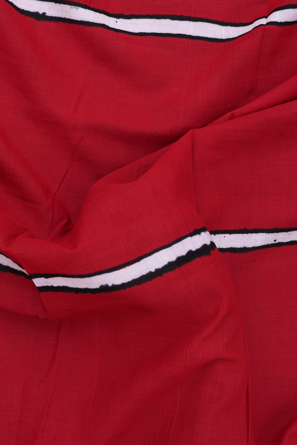 Handloom Cotton Saree In Crimson Red With Stripes Design