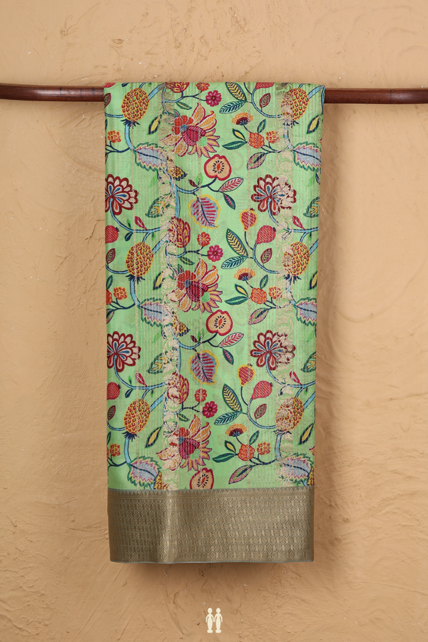 Mysore Silk Saree In Green With Floral Design