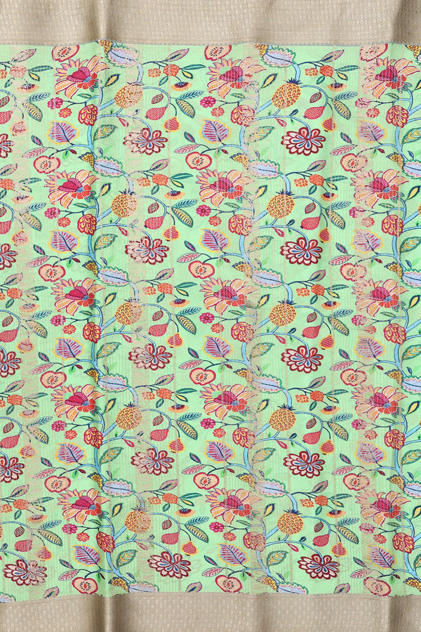 Mysore Silk Saree In Green With Floral Design