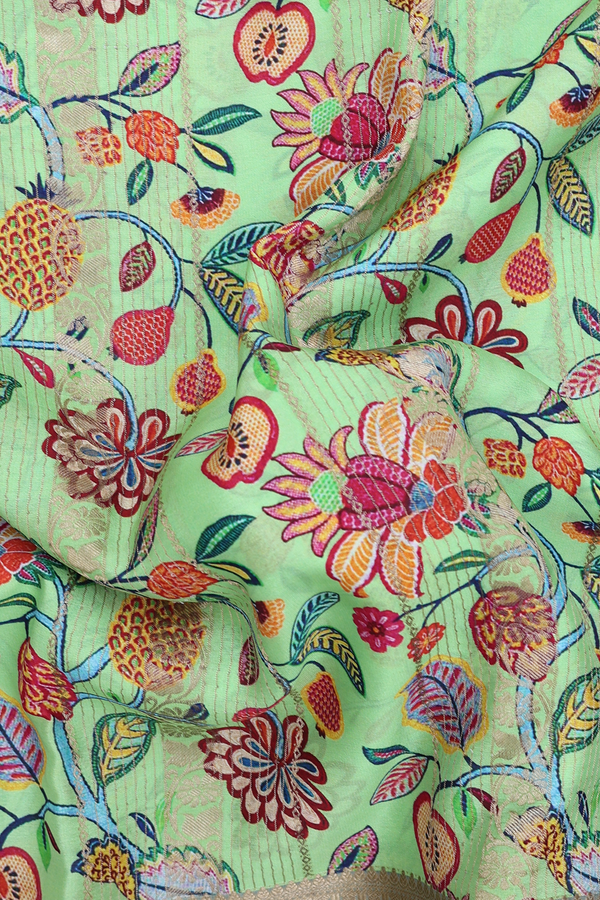 Mysore Silk Saree In Green With Floral Design