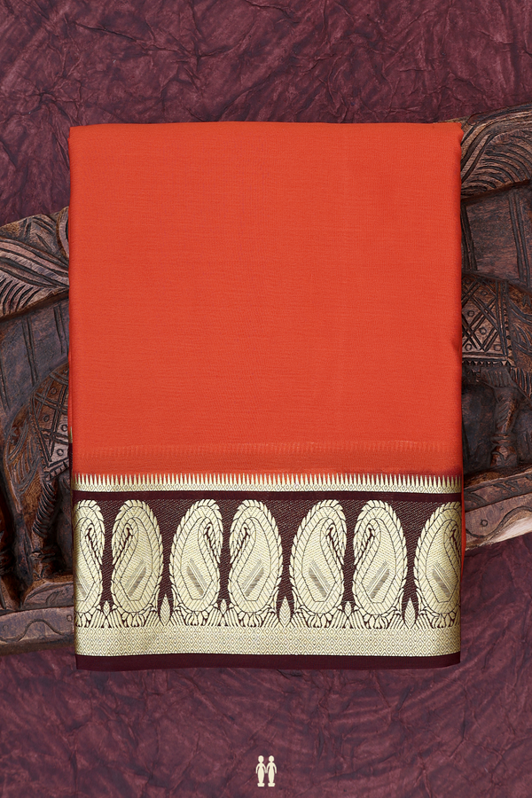 Mysore Silk Saree In Spiced Orange With Paisley Border