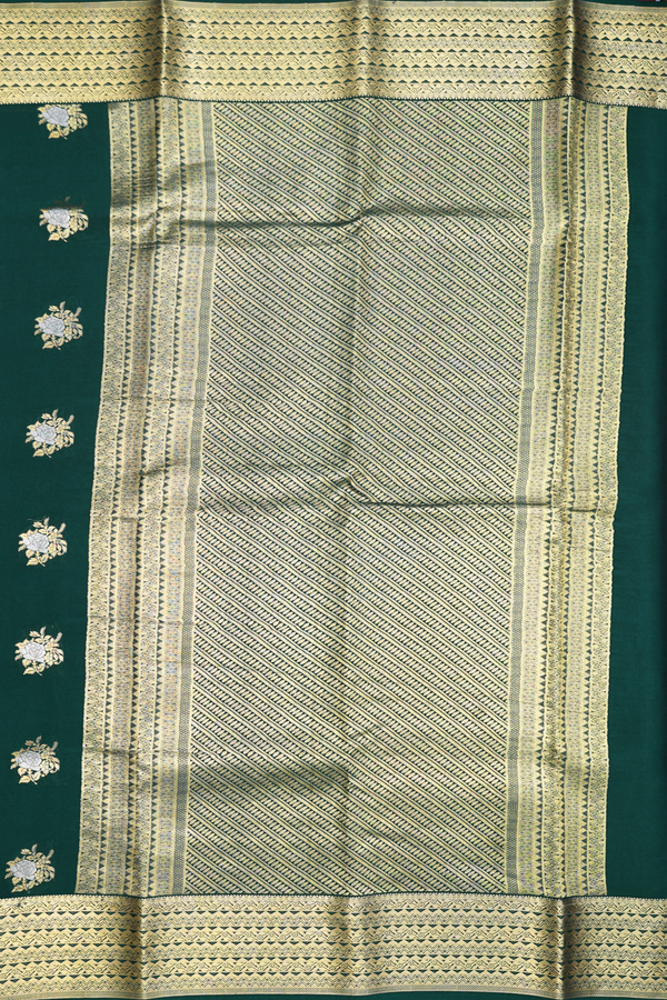 Mysore Silk Saree In Forest Green With Floral Buttas