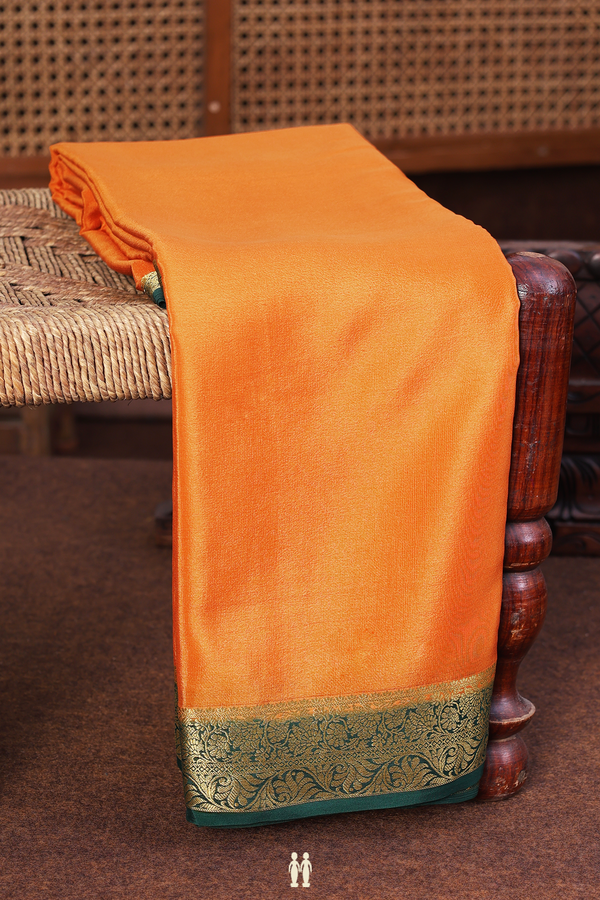 Mysore Silk Saree In Plain Ochre Orange With Contrast Border