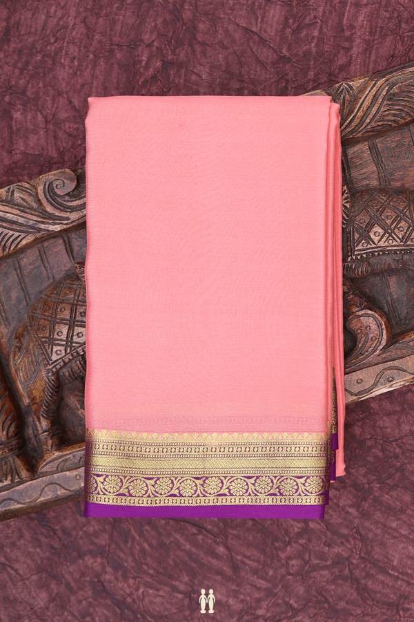 Mysore Silk Saree In Peach With Contrast Border
