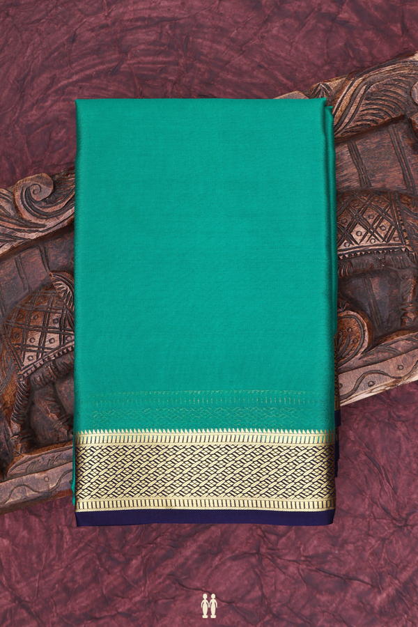 Mysore Silk Saree In Plain Teal Green With Contrast Border