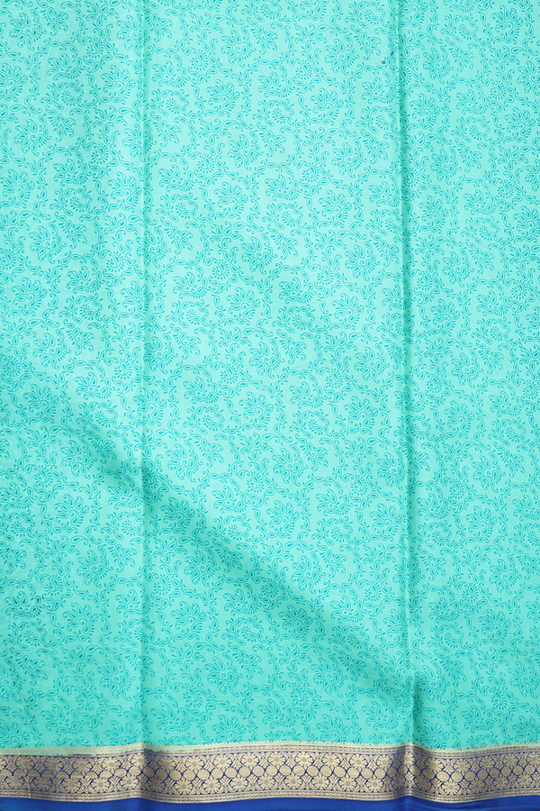 Printed Silk Saree In Mint Green With Floral Design