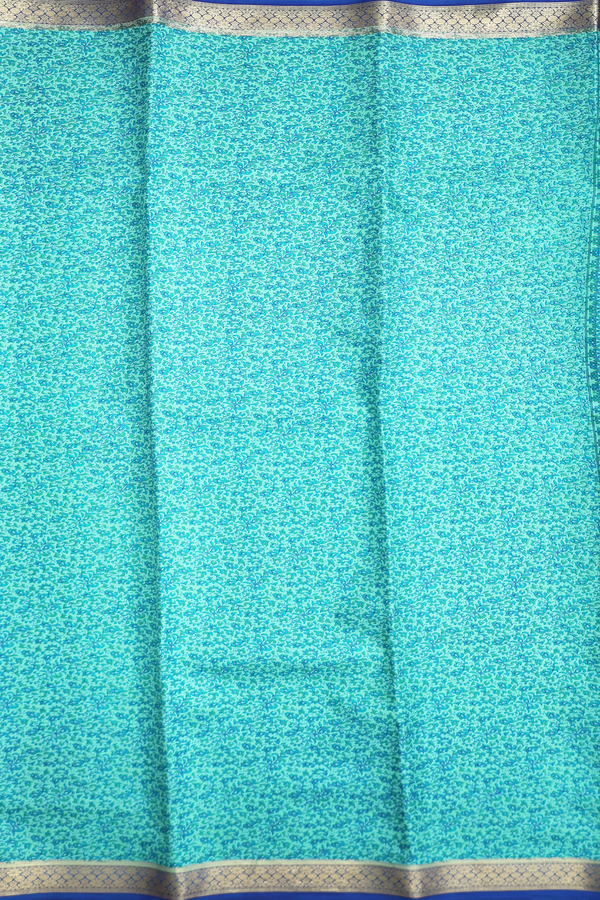 Printed Silk Saree In Mint Green With Floral Design