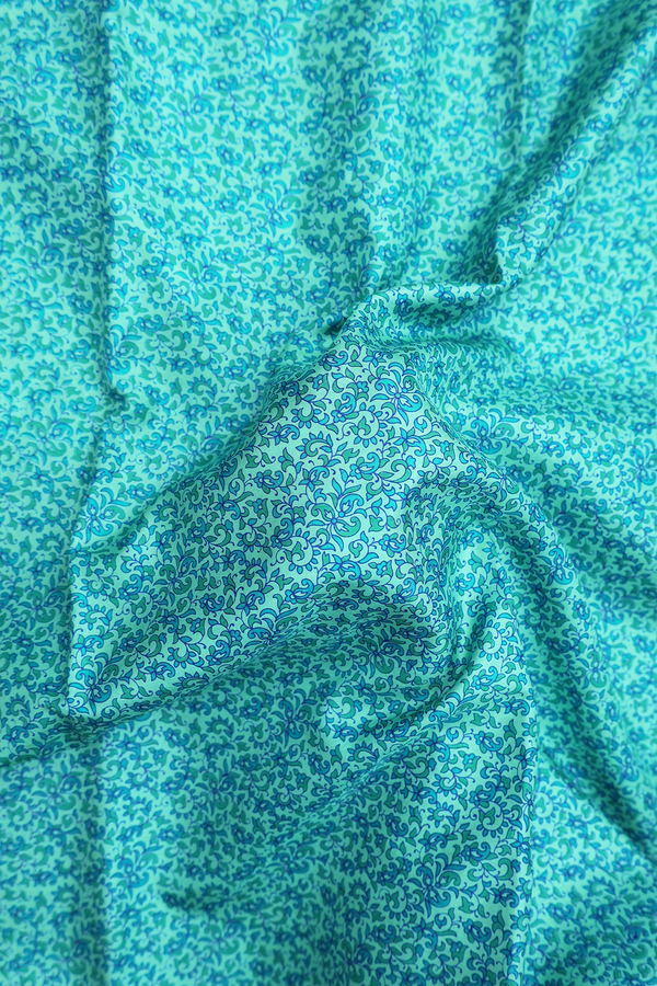 Printed Silk Saree In Mint Green With Floral Design