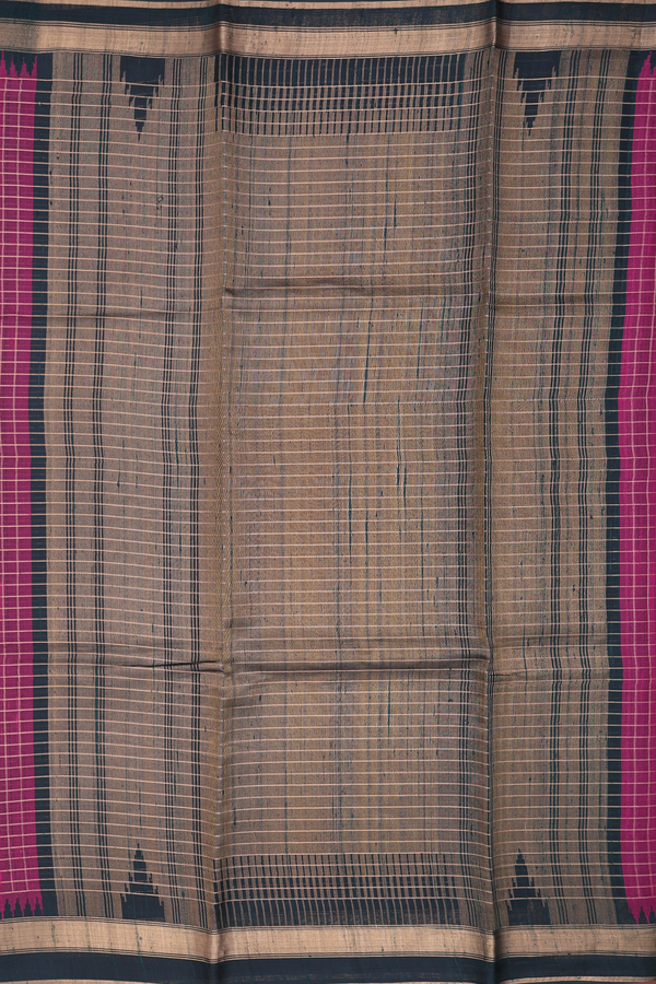 Jute Saree In Berry Purple With Checks Design