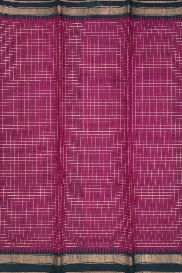 Jute Saree In Berry Purple With Checks Design