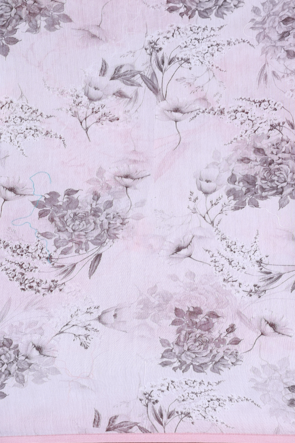 Organza Silk Saree In White With Floral Design