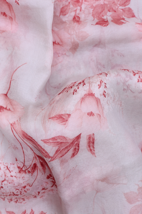 Organza Silk Saree In White With Floral Design