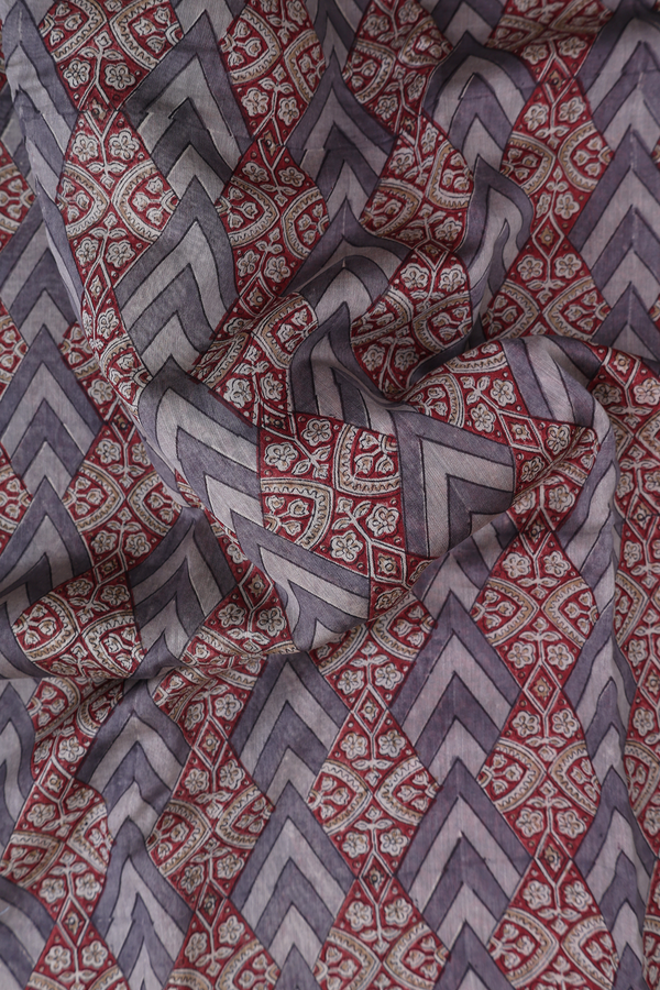 Chanderi Cotton Saree In Grey With Printed Design