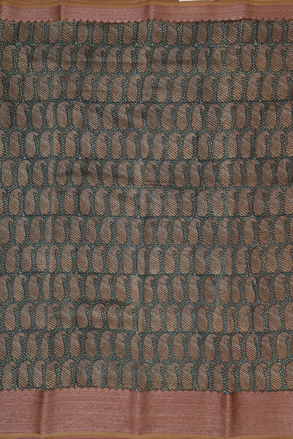 Chanderi Cotton Saree In Forest Green With Paisley Design